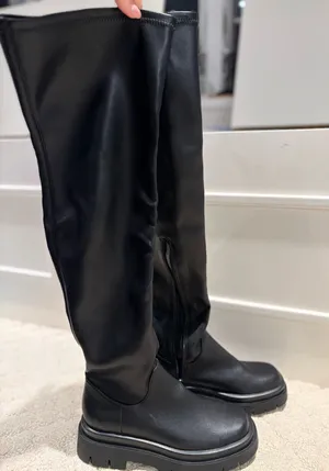 Black Over-the-Knee Square Toe Chunky Lug Sole Boots Size 6 thumbnail 1