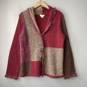 Christopher & Banks Patchwork Cardigan Size Medium Colorblock Fringed Sweater Artsy Festival Boho thumbnail 1