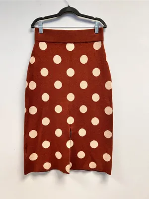 Rust Brown & Cream Polka Dot Knit Midi Skirt thumbnail 8