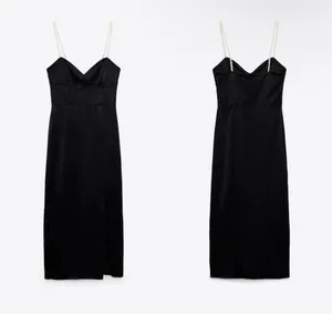 ZARA NWT Black SATIN EFFECT DRESS WITH PEARL EFFECT STRAPS thumbnail 7