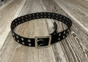 Black Faux Leather Belt W Silver Buckle Bought At thumbnail 5