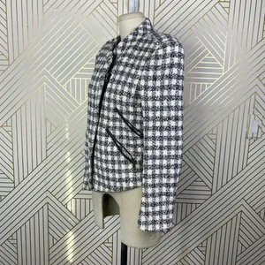 Zara Basic Checker Plaid Tweed Moto Jacket in Black & Cream Size US Medium‎ thumbnail 5