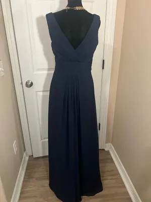 Formal blue maxi bridesmaid evening dress thumbnail 3