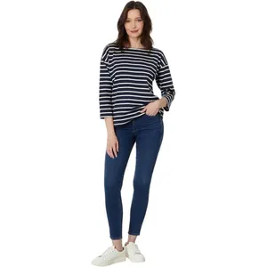 L.L.Bean Women's Medium Navy/White Striped 3/4 Sleeve Boat Neck Blouse‎ thumbnail 4