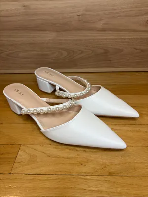 Perphy Pointed Toe Pearl Strap Slip On Heel Pumps thumbnail 2