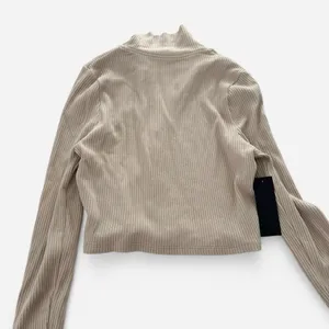 the range nyc collared ribbed knit cream tan long sleeve Medium thumbnail 4