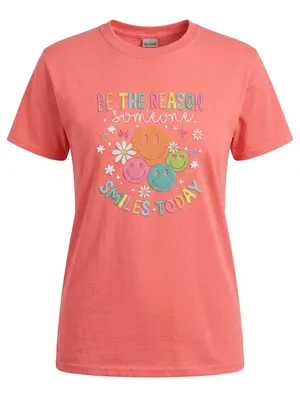 Gildan Women’s Coral Silk Premium Quality “ Be The Reason Someone Smiles” T-shirt Sz XL thumbnail 1