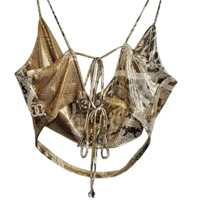 Windsor Womens Crop Tank Size L Snakeskin Metallic Gold Chrome Y2K Going Out NWT thumbnail 2