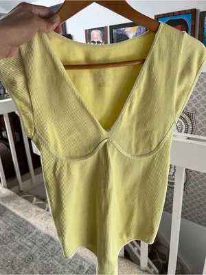 Free People Ribbed limoncello V-Neck bodysuit sz L thumbnail 6