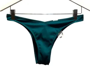 Hollister Women’s Bikini Bottoms Swimsuit Green Ribbed Thong Size Small thumbnail 1