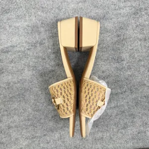Jones New York Size-6.5M Uniqua Tan Woven Raffia Block Heel Slide Sandals thumbnail 6