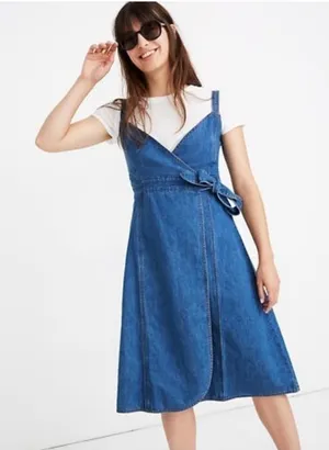Madewell Blue Denim Wrap Dress - Women Jeans Overalls thumbnail 1