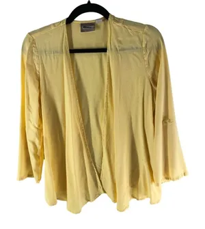 Chico's Cardigan Open Front 3/4 Sleeve Lightweight Cover Up Yellow Size 1 US M thumbnail 1
