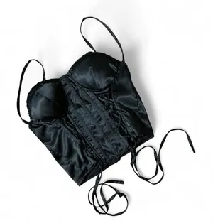 Y2K New Mix Classic‎ Black Satin Corset Top Bustier Dark Academia LC06 S Goth thumbnail 1
