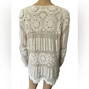 Roaman’s Vintage 90s Cream Boho Hippie Western Eclectic Crochet Long Sleeve Top thumbnail 4