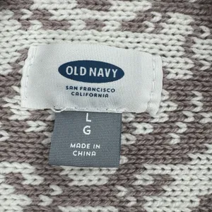 Old Navy Long Cardigan Women L Taupe Cream Geometric Waterfall Open Front Boho thumbnail 7