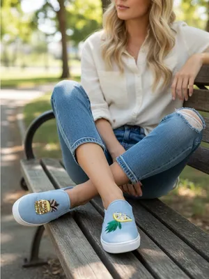 Sam Edelman Evelin Denim Canvas Fruit Print Shoes Size 5.5 thumbnail 1