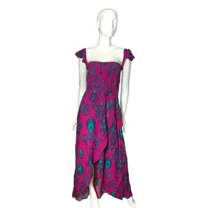 Xhilaration Vintage maxi sundress cap shoulder shirred top printed Ikat dress‎ large boho thumbnail 2