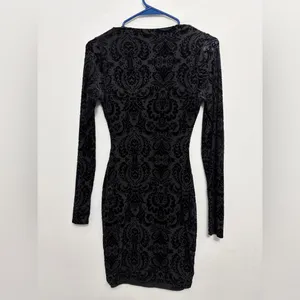 Windsor women’s Size S Black Velvet Burnout Bodycon Dress Long Sleeve(E38)✨ thumbnail 10