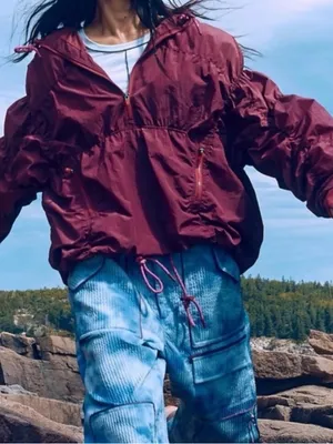 Free people movement happy camper pullover jacket burgundy medium $148 *read* thumbnail 1