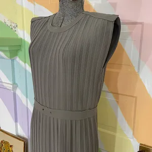 Club Monaco Fossil Green Micro Pleated Column Midi Dress Banded Waist Sz 00 💚🎀 thumbnail 6