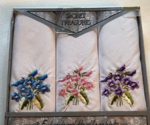 Handkerchief Set · Embroidered Cotton · White Floral · New in Box thumbnail 1