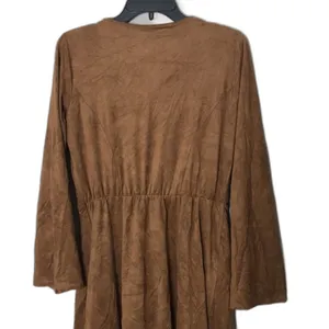 NY‎ collection baby doll dress brown suede long sleeve dress size medium thumbnail 11