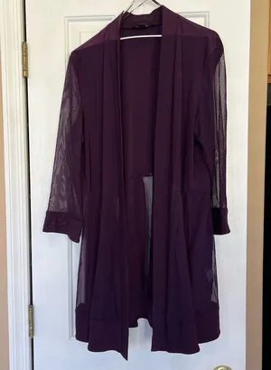 R & M Richards Vintage Open Front Top Duster Sheer Purple Long Sleeve XL Loose thumbnail 1