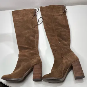 Steve Madden Women 8 Brown Leather Suede Novela Over The Knee Chunky Heel Boots thumbnail 1