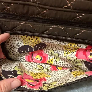 Vera Bradley Brown Microfiber Quilted Shoulder Bag Floral Lining Zip Pockets thumbnail 8