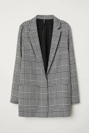 NEW H&M Womens Gray Plaid Checkered Single Breasted Blazer Over Coat Jacket Sz S thumbnail 1