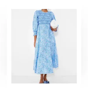 NWT Pink City Prints Isabel Dress XS Ornate Sky Blue Cotton Smocked Midi thumbnail 13