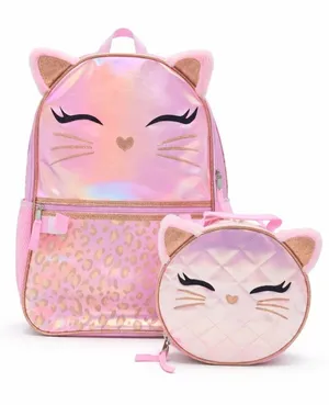 Wonder Nation Girl's 17" Leopard Cat Backpack & Lunch Box Set, Pink thumbnail 1