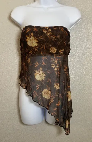 NWT Ruby & Jewell Brown Tube Top Medium Asymmetrical Fairycore Y2K Festival Mesh thumbnail 1
