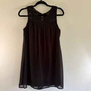 As You Wish Black Lace Chiffon Mini Dress Bohemian Parisian Dress Pompom Medium‎ thumbnail 2