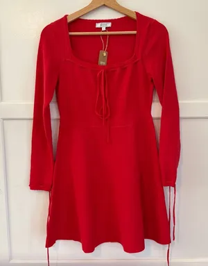 Rihoas Red Square Neck Sweater Mini Dress thumbnail 1