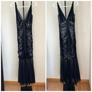 Vintage Tadashi Black Mermaid Mesh Gown Full Length Dress Evening XS formal thumbnail 2