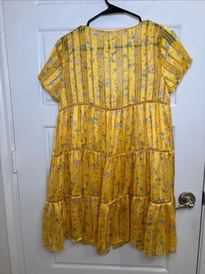 Urban Outfitters Yellow Floral Tiered Babydoll Mini Dress XS thumbnail 3