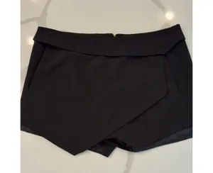 Forever 21 Black Asymmetrical Skort Size Large Faux Wrap Mini Shorts Skirt thumbnail 1