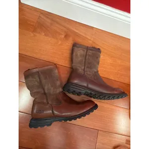 UGG Sunburst Tall Boots Womens Brown Leather Suede‎ Shearling Lined 8 thumbnail 3