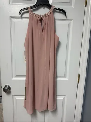 S.L. Fashions Blush Pink Pearl-Embellished Halter Midi Dress thumbnail 3