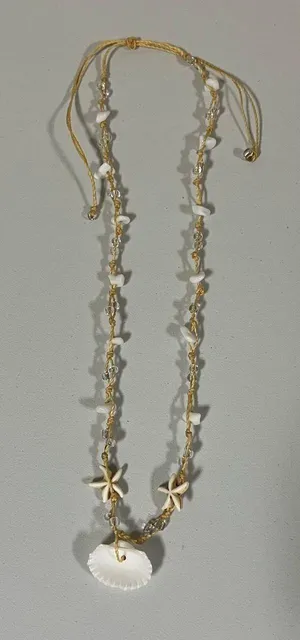 Beige Tan Beaded Seashell Shells Starfish Beach Vibes Necklace Choker Jewelry 🐚 thumbnail 5