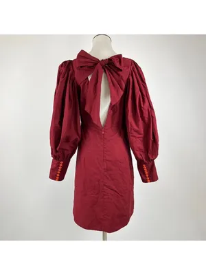 NWOT Farm Rio Cotton Long Sleeve Bow Tie Open Back Mini Dress Red Sz S thumbnail 4