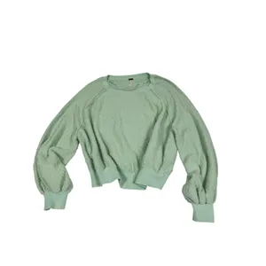 Free People Found My Friend Mint Green Boucle Knit Balloon Sleeve Sweater Medium thumbnail 2