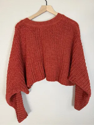 Urban Outfitters Ribbed Cozy Cropped Button Front Cardigan Sweater Burnt Orange thumbnail 6