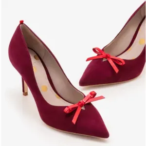 Boden Eleanor Courts Women EU 38.5 D'Orsay Pumps 3in Suede Pointed Toe Red Bow thumbnail 1