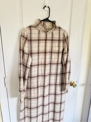 Sézane Plaid Ruffle Neck Long Sleeve Dress in Cream and Brown thumbnail 4