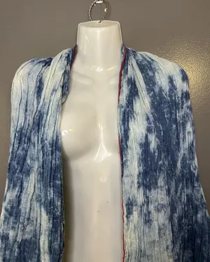 Rose & Rose Shawl Womens 2 Blue Crinkle Open Front Beaded Boho Kimono Duster thumbnail 1