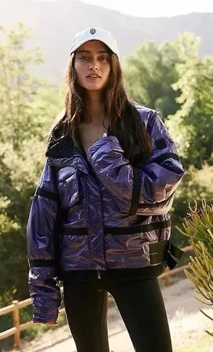 Free People Movement Vagabond Fleece Bomber Jacket Women’s XS Purple Packable thumbnail 1