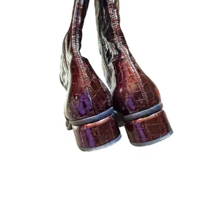 Aquatalia Croc Embossed Patent Leather Square Toe Mid Calf Boots thumbnail 7